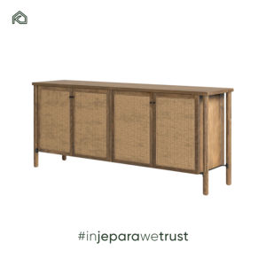 Meuble TV d'appoint nordique personnalisé pour salle à manger, armoire de rangement à double porte en bois de teck et tressage de corde pour hôtel - Suzu - Product Image 1