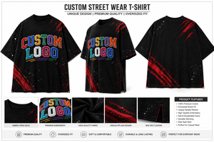 T-shirt surdimensionné personnalisé avec logo, en coton premium, style streetwear, broderie multicolore et design effet éclaboussures vieillis - Product Image 5