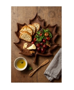 Ensemble de 2 assiettes ovales en bois d'acacia de qualité supérieure, naturelles, faites à la main, pour servir des collations, des fruits, des repas, usage domestique - Product Image 5