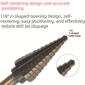 Set di 5 punte elicoidali a gradini in acciaio super rapido con rivestimento in titanio giallo, codolo triangolare, per metallo/legno/plastica - Product Image 4