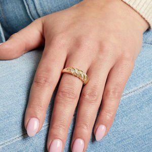 Luxury Baguette Cut Twist <b>Dome</b> 925 Sterling Silver Zircon Diamond Croissant Style Engagement <b>Ring</b> Channel Setting Wedding Party - Product Image 2