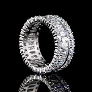 แหวนแต่งงานแบบ Eternity Band ประดับเพชรทรงบาแกตต์เพาะเลี้ยงในห้องปฏิบัติการ ชุบโรเดียม ทอง 10K 14K 18K เงิน 925 935 เครื่องประดับชั้นดี - Product Image 4