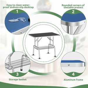 Mesa de Peluquería Canina Plegable de 36 Pulgadas con Brazo Ajustable, Superficie Antideslizante y Bandeja de Almacenamiento de Malla para Uso Doméstico - Product Image 3
