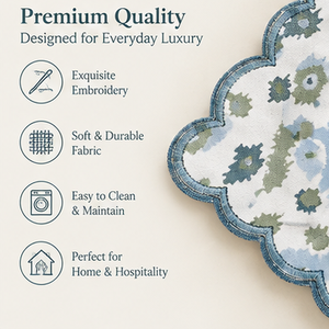 Nappe de table carrée brodée traditionnelle RIDHi, 100% coton, faite à la main, lavable, écologique, personnalisable, bord festonné, motif floral - Product Image 4
