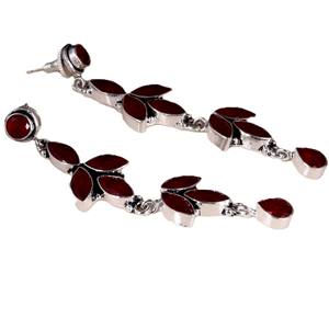 Pendientes Largos de Latón Oxidado con Baño de Plata y Engaste de Bisel, Piedra Roja, Diseño de Hoja de Campana, Estilo Bohemio Étnico para Boda, para Mujer - Product Image 5