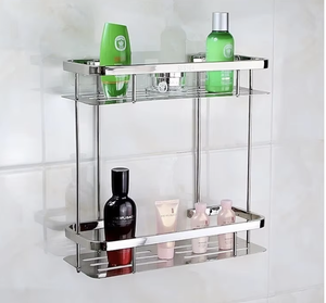 Étagère d'angle murale double niveau en acier inoxydable pour salle de bain et cuisine, organisateur de rangement - Product Image 4