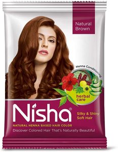 Henna natural en polvo Nisha para un color marrón natural del cabello, tinte para un cabello suave, sedoso y brillante para hombres y mujeres 10g (Paquete de 10) - Product Image 1