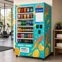 Distributeur automatique de snacks et de boissons avec rayons en spirale, réfrigération et paiements flexibles pour bureaux et écoles