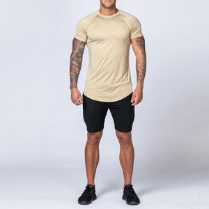 Camiseta de Manga Corta para Hombre, Cuello Redondo, Color Beige, Corte Regular, Informal, Tejido de Punto, Secado Rápido, Color Sólido, 100% Poliéster Jersey, 150 Gramos, Lisa - Product Image 3