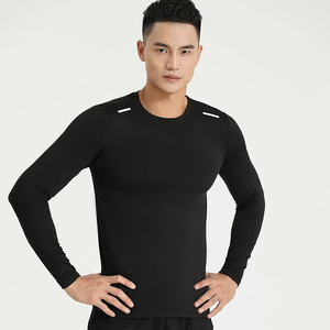 Men's Slim Fit Long Sleeve Compression <b>Shirt</b> Solid Color Quick Dry O-Neck Sporty Knitted <b>Polyester</b> <b>T</b>-<b>Shirt</b> Best Price - Product Image 3