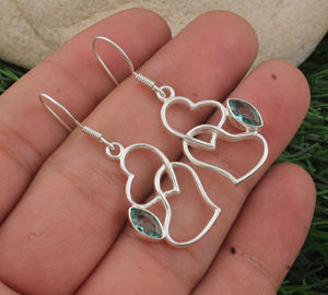 Pendientes de Lujo con Topacio Azul Natural, Plata de Ley 925, Gema Azul Cielo, Forma de Gota de Agua, Venta al por Mayor para Mujer - Product Image 2