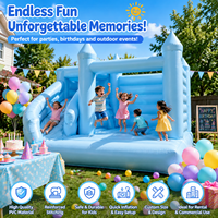 Château gonflable bleu avec toboggan, pour enfants, location pour fêtes en plein air, usage commercial, design personnalisé