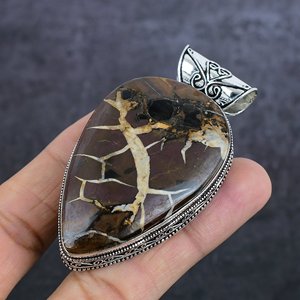 Pendentif Goutte d'Eau Fossile de Boue Naturelle, Breloque Solitaire Vintage Bohème Plaqué Argent Antique, Bijou Unisexe, Cadeau Idéal - Product Image 3