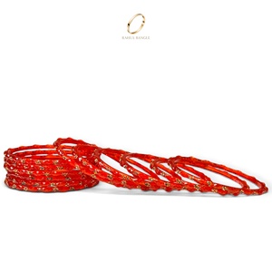 Ensemble de bracelets en verre orange goutte de pluie de l'État du Cachemire, plaqués or et ornés de cristaux étincelants, pour femmes, collection de bijoux de mariage indiens - Product Image 5