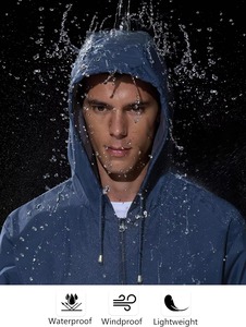 Mens Long Waterproof Rain <b>Jacket</b> Stand Collar Zipper Lightweight <b>Packable</b> Windbreaker for Travel Hiking Cycling - Product Image 2