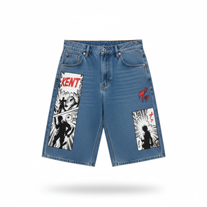 Pantalones Cortos de Mezclilla Holgados con Estampado de Anime Japonés Personalizados, Estilo Harajuku, para Hombre, OEM - Product Image 1