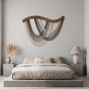 Décoration murale en macramé géométrique abstrait, design minimaliste, décoration de chambre à coucher, œuvre d'art unique - Product Image 1