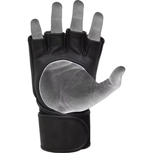 Gants de MMA demi-doigts à paume ouverte en cuir PU noir et rouge, légers, écologiques, durables, respirants pour l'entraînement - Product Image 5