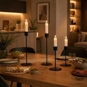 Porte-bougies en métal moderne, finition noire et dorée, résistant à la chaleur, décoration d'intérieur - Product Image 2