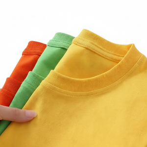 T-shirt décontracté en coton 100 % pour homme, col rond, manches courtes, couleur unie, tricoté, coupe classique, teint uni, jaune, vert, orange - Product Image 1