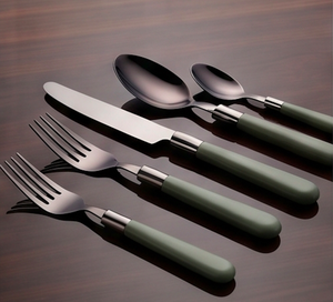 Ensemble de couverts minimalistes avec manches vertes, en acier inoxydable, compatibles lave-vaisselle, pour usage domestique et restauration - Product Image 4