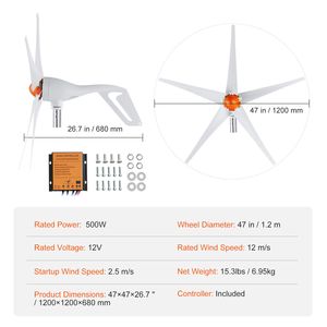 Kit de Generador de Energía Eólica de 12V 500W con Controlador MPPT, Dirección del Viento Ajustable, Turbina Eólica de 5 Aspas para Energía Alternativa - Product Image 2