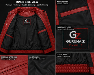Gilet de moto sans manches en cuir rouge pour homme GURUNA Z INDUSTRY, logo brodé sur le dos, patchwork, coupe-vent, veste d'automne 220g - Product Image 2
