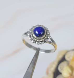 Bague en argent sterling 925 avec pierre précieuse ronde lisse sculptée en lapis-lazuli naturel, bijou de mode pour femme, vente en gros - Product Image 4