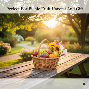 Cesta de mimbre natural de lujo tejida a mano con asa, cesta grande de ratán para pícnic, frutas, cosecha, regalo, mercado, almacenamiento y decoración - Product Image 4