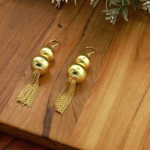 ต่างหูห้อยพู่ประดับลูกปัดทองเหลืองสไตล์โบฮีเมียนทำมือ ขายส่ง - Product Image 4