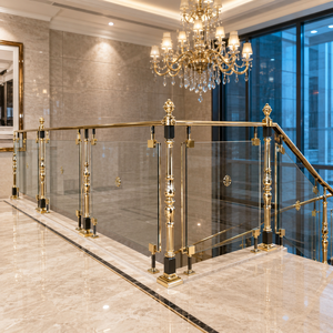 Rampe d'escalier en verre doré de luxe, balustrade de balcon moderne pour villa, manoir, hôtel, décoration intérieure - Product Image 3