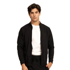 <b>Men's</b> Black Bomber <b>Jacket</b> Casual <b>Lightweight</b> Zip Up Stand Collar <b>Jacket</b> Ribbed Hem Custom Wholesale - Product Image 1