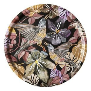 Luxury Butterfly Floral Printed Round Serving <b>Tray</b> Modern Enamel Wood Decorative Metal Platter <b>Large</b> Kitchen Coffee Table <b>Tray</b> - Product Image 3