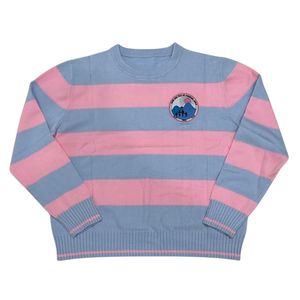 Pull ras du cou rayé rose et bleu en maille douce à manches longues – Vêtement décontracté et tendance pour l'hiver - Product Image 1