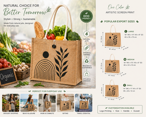 Designer Laminated Jute Tote <b>Bag</b> Eco Friendly Reusable Shopping <b>Bag</b> Custom Logo Large Button Closure Promotional Exhibition Bulk - Product Image 2