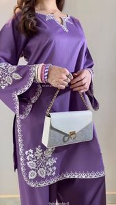 Purple Cotton Salwar Kameez With White Embroidery Pure Roman Cotton Embroidery Work <b>Top</b> & Farshi Salwar & Tabby Organza Dupatta - Product Image 2