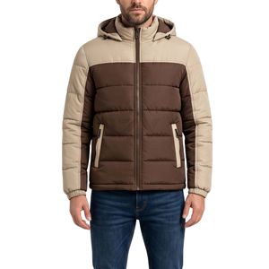 Blouson matelassé multi-couleurs kaki et marron, style premium, pour homme, beige, à capuche, chaud et épais - Product Image 1