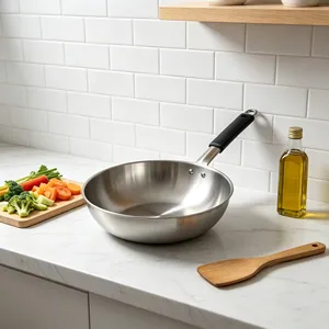 Stainless Steel Saute <b>Pan</b> Round Durable Minimalist Design Hand Wash Only No Coating General Use for Gas and <b>Induction</b> Cooker - Product Image 2