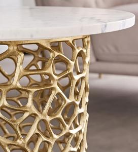 Modern <b>Round</b> Marble Top <b>Side</b> <b>Table</b> With <b>Gold</b> Metal Base Indoor Living Room Decor Accent Piece - Product Image 3
