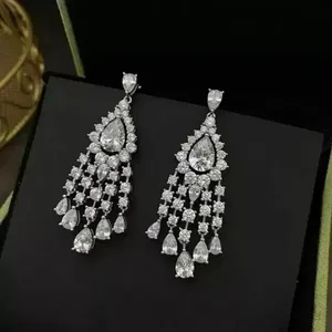 Moissanite 4.00CT Pear Cut Drop <b>Dangle</b> Chandelier <b>Earrings</b> Sterling <b>Silver</b> 14K White Gold Plated Women's - Product Image 1