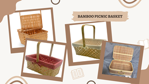 Bamboo Picnic <b>Basket</b> with <b>Wooden</b> Handle for Outdoor Dining and Family Gatherings Handmade in Vietnam - Product Image 3