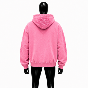 Sudadera con Capucha Oversize Rosa Desgastada con Bordado de Estrellas Coloridas, Estampado de Leopardo Tonal, Estilo Vintage Lavado, Texturizada, para Streetwear - Product Image 2