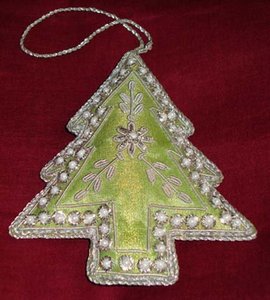 Adornos Navideños Colgantes de Diseño de Lujo, Hechos a Mano, con Forma de Árbol, Color Verde, Bordado Zari, Decoración Festiva con Cuentas - Product Image 3