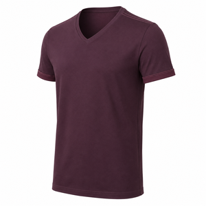 Camiseta Personalizada Color Morado Ciruela con Cuello en V para Hombre, Mezcla de Algodón, Manga Corta, Estilo Casual, Venta al Por Mayor - Product Image 3