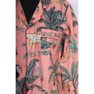 เดรสผ้าฝ้ายน้ำหนักเบาสำหรับผู้หญิง ทรงมิดิ คอวี ลายพิมพ์บล็อกสไตล์ป่า ฮิปฮอป ติดกระดุม ใส่สบายๆ สำหรับงานกลางคืน ซักได้ - Product Image 3