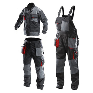 Ensemble de vêtements de travail pour hommes, veste et pantalon, tissu rip-stop en polyester et coton, gris, noir, rouge, poches, fermeture éclair, col montant, vêtements de neige - Product Image 1