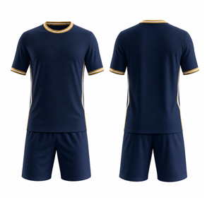 Custom Navy Blue <b>Soccer</b> Uniform Set with Gold and White Trim Sublimated Football Uniforms - Product Image 3