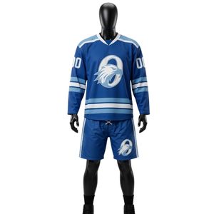 Conjunto de Camiseta y Pantalones Cortos de Hockey sobre Hielo Sublimados en Azul Rey para Hombre, Cuello en V, Poliéster, Uniforme Deportivo para Equipo, Ropa Deportiva de Competición - Product Image 1