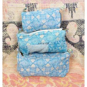 Custom Made Casual Handmade Kantha Floral Printed Zipper Lightweight Tassel Pattern Kantha Pouch Set Artisan Eco-Friendly - Product Image 6