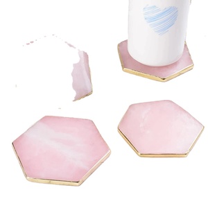 Màu Hồng Tự Nhiên Rose Quartz Coaster Cho Uống Cup Mat Với Trim Vàng Viền Bán Buôn OEM Hộp Đế Lót Ly Để Trang Trí Bàn - Product Image 6